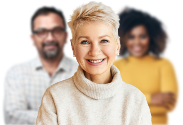 woman smiling while learning about solvent funding